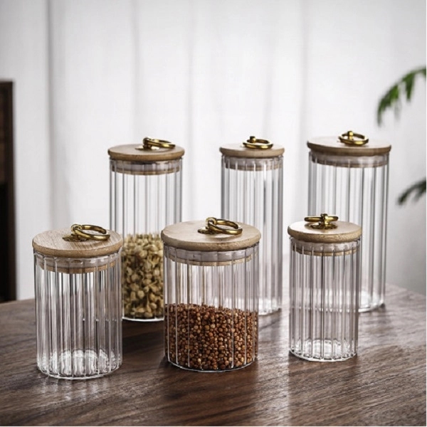 Glass Storage Jar Food Container Copper Pull Ring Cover 2