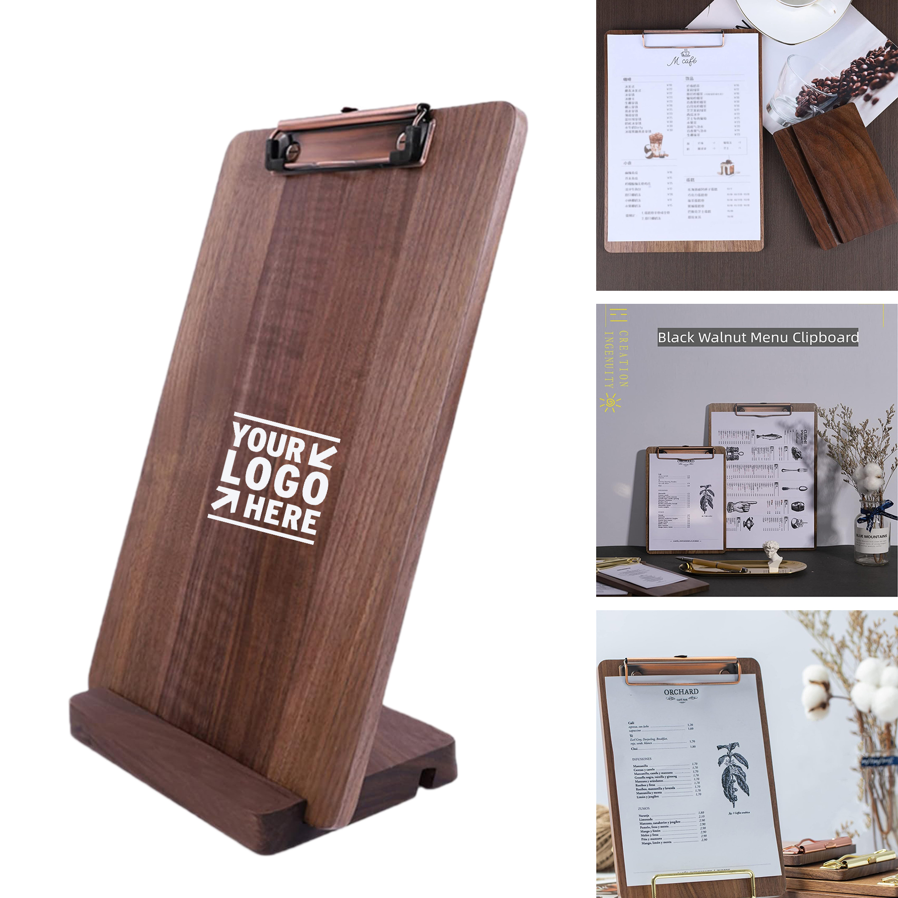 Solid Hardwood Walnut Clipboard Stand Set Menu Display Receipt Holder 2