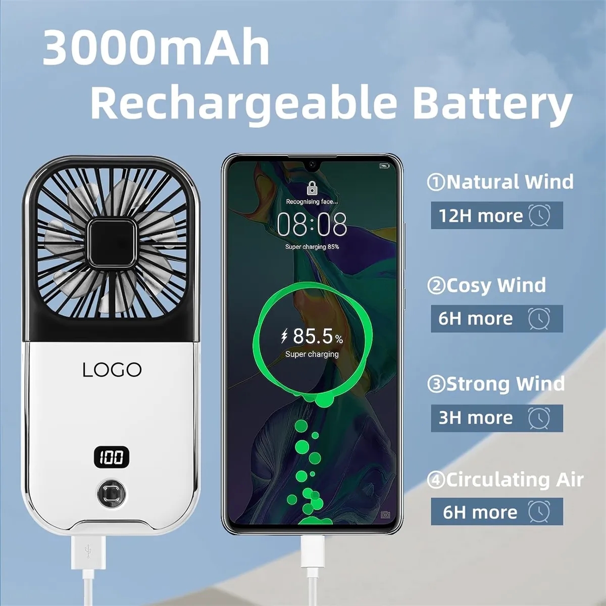 Hand-Held Portable Fan Mini Rechargeable Phone Holder 3