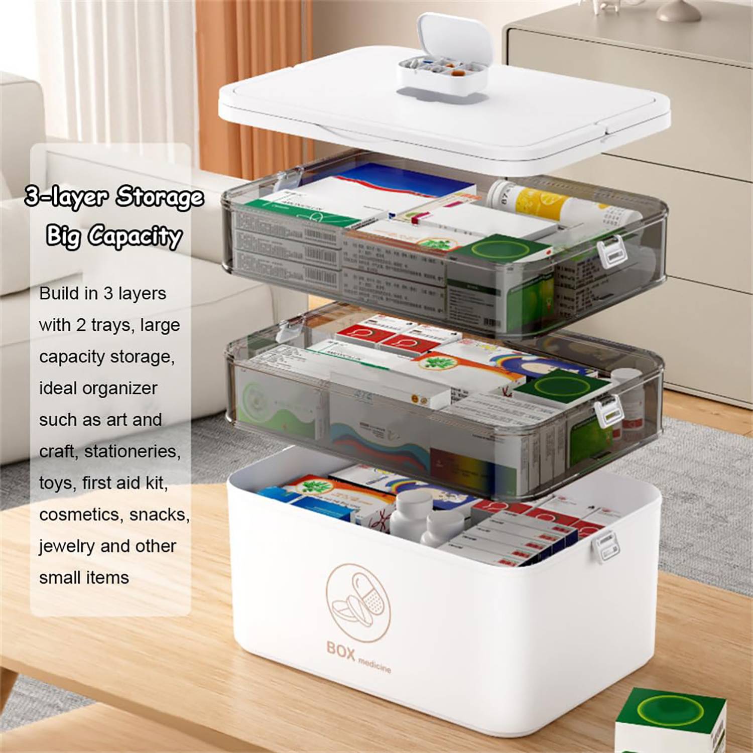 Three-Layer Large-Capacity Transparent Medicine Box 3