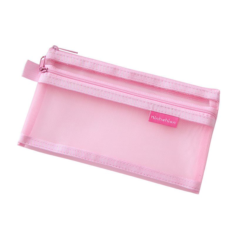 Transparent mesh storage bag Double layer stationery bag 3