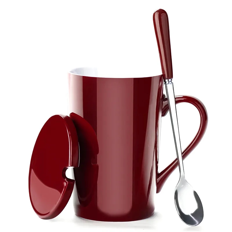 13.5oz Ceramic Coffee Mug With Spoon and Lid 2