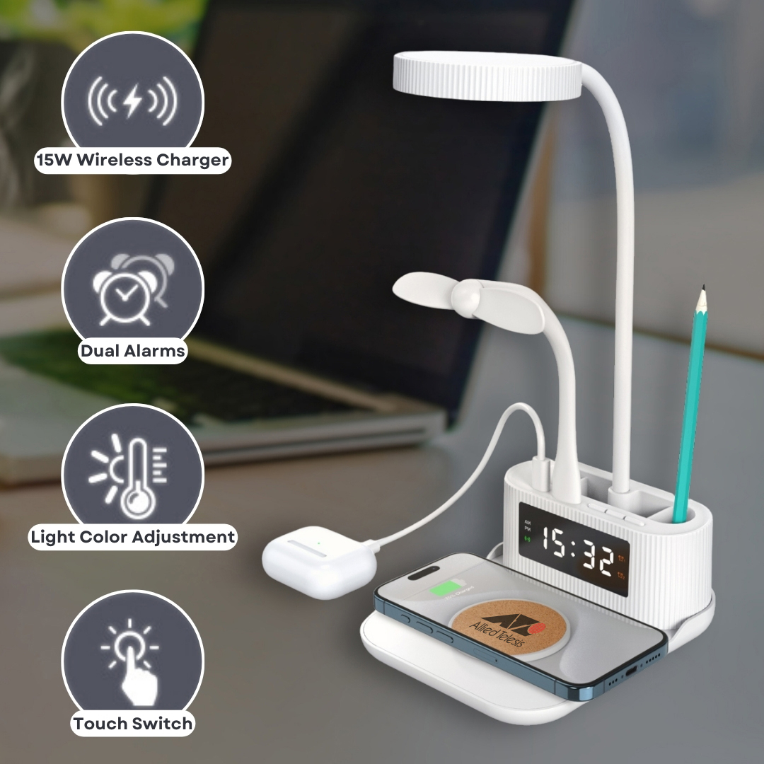 15W Wireless Charger Desk Lamp with Alarm Clock, Pen Holder, and USB/Type-C Output 7