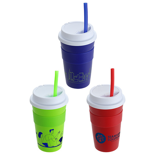 Bistro 14 oz Coffee Cup with Silicone Sleeve + Straw 15
