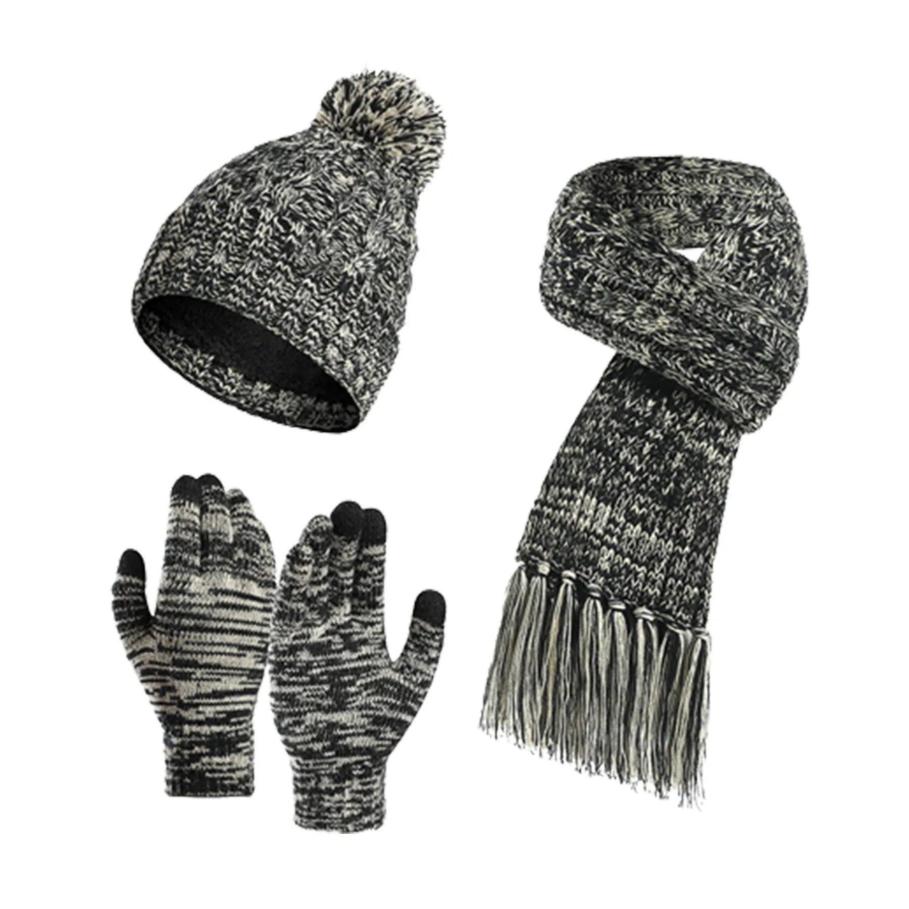 Winter Knit Beanie Hat 3 Pieces Set 5