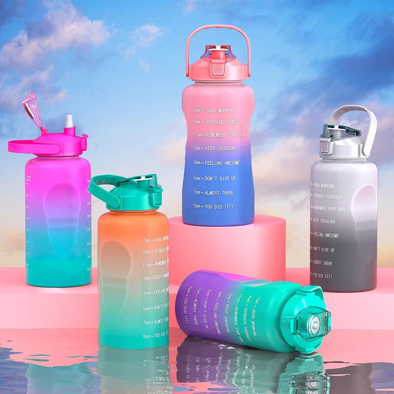 Color Changing 1 Gallon Motivational Water Bottle w/Straw & Time Marker 7