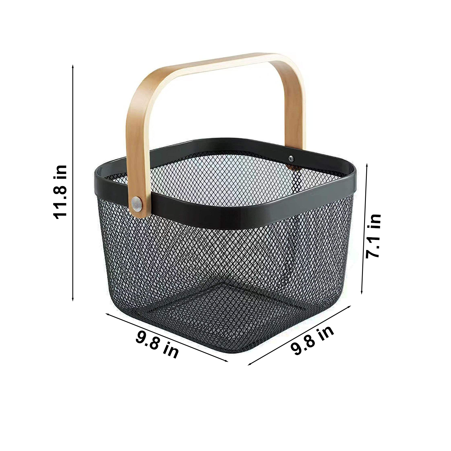 Multi Functional Wooden Handle Mesh Metal Storage Basket 15