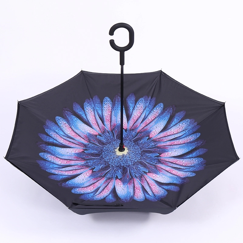 Custom Outdoor Travel C-Handle Reverse Umbrella 13