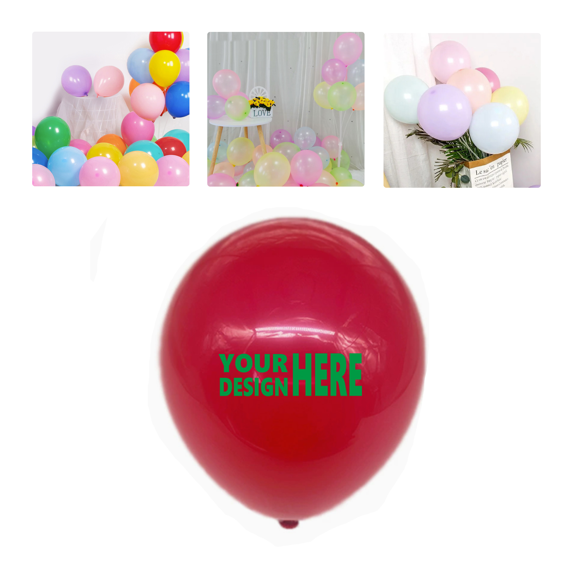 MOQ 50 Latex Balloons Matte Pastel Pearl Retro Fluorescent Custom Printed 1