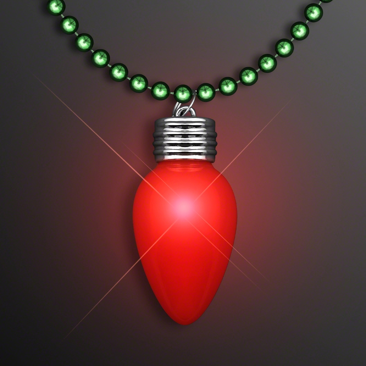 Blinking Red Bulb Christmas Charm on Green Beads 3