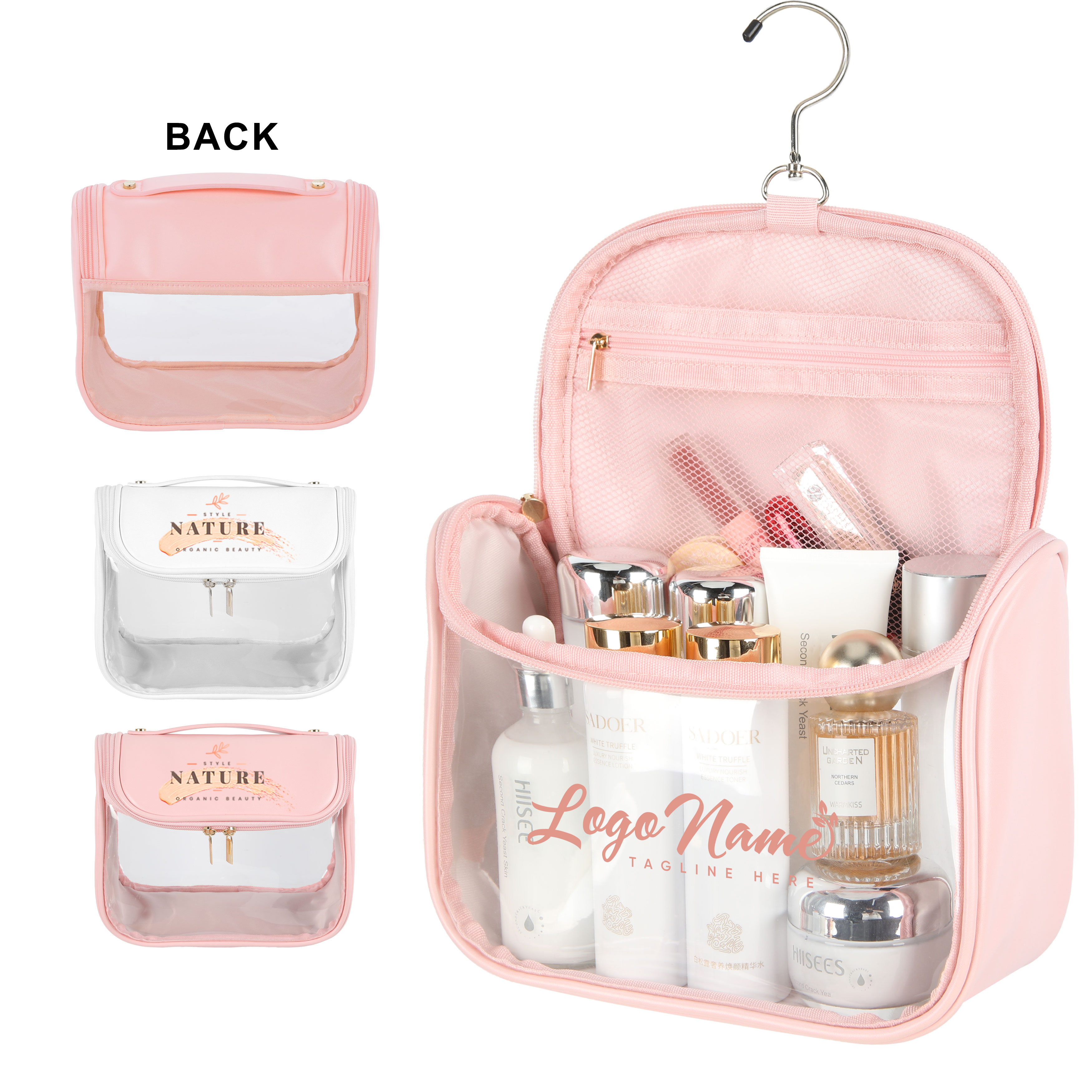 Hanging PU Leather Toiletry Bag with Clear PVC Window 7