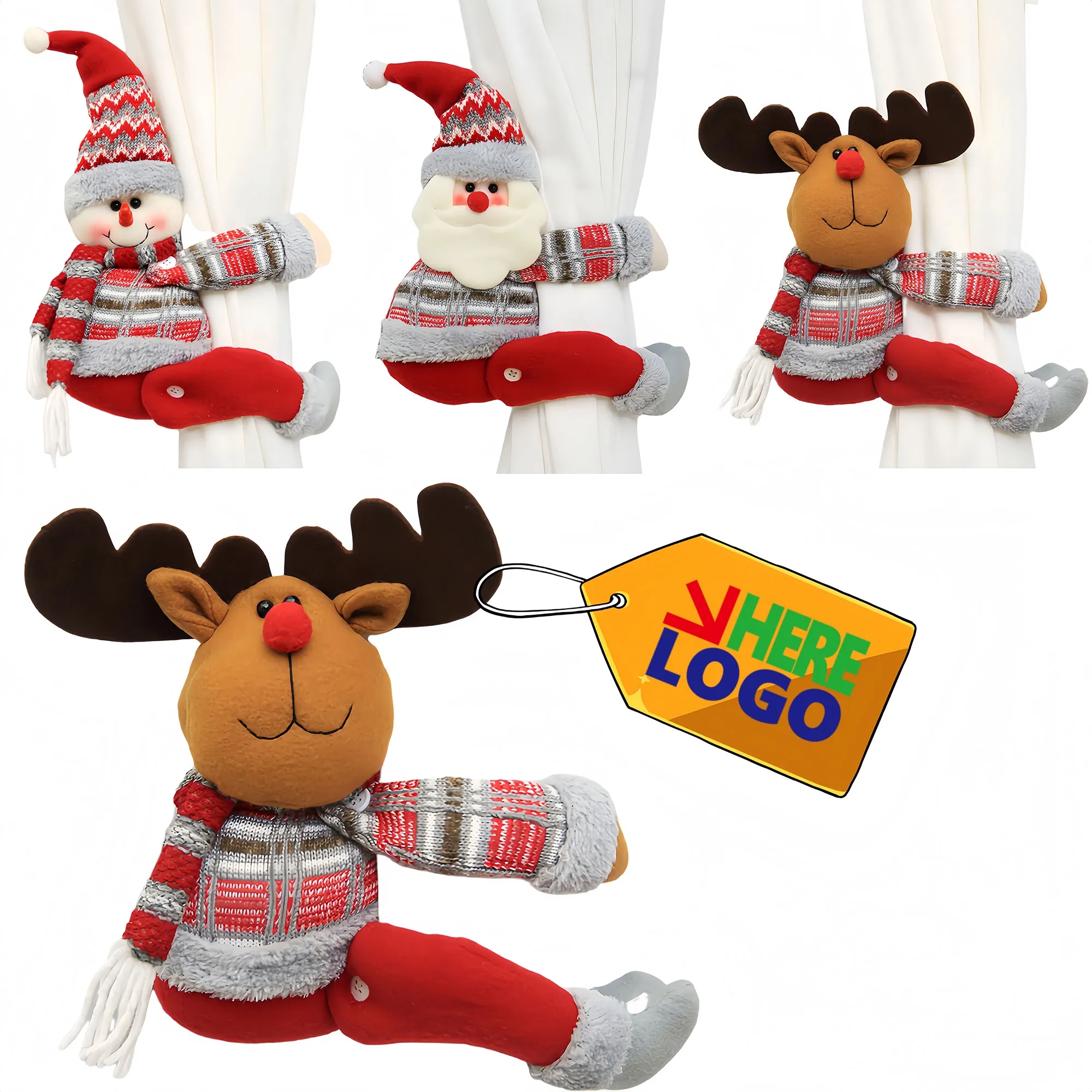 Festive Christmas Curtain Clip Cartoon Character Decor
