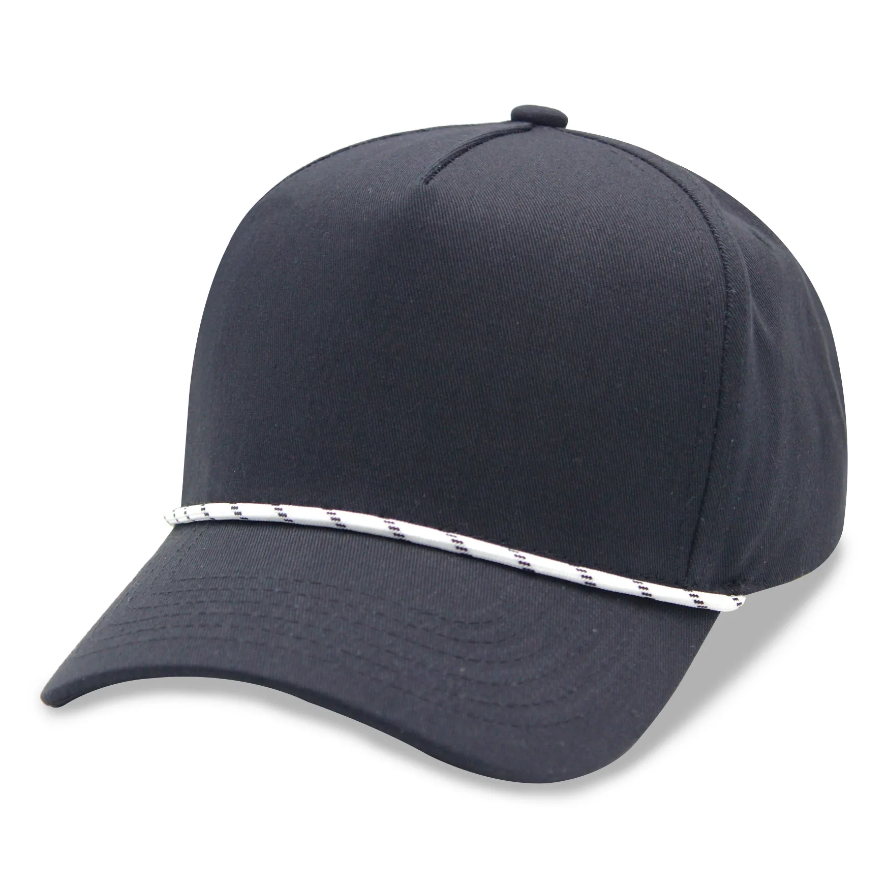 A Frame 5 Panel High Profile Curved Visor Golf Cap w/Rope