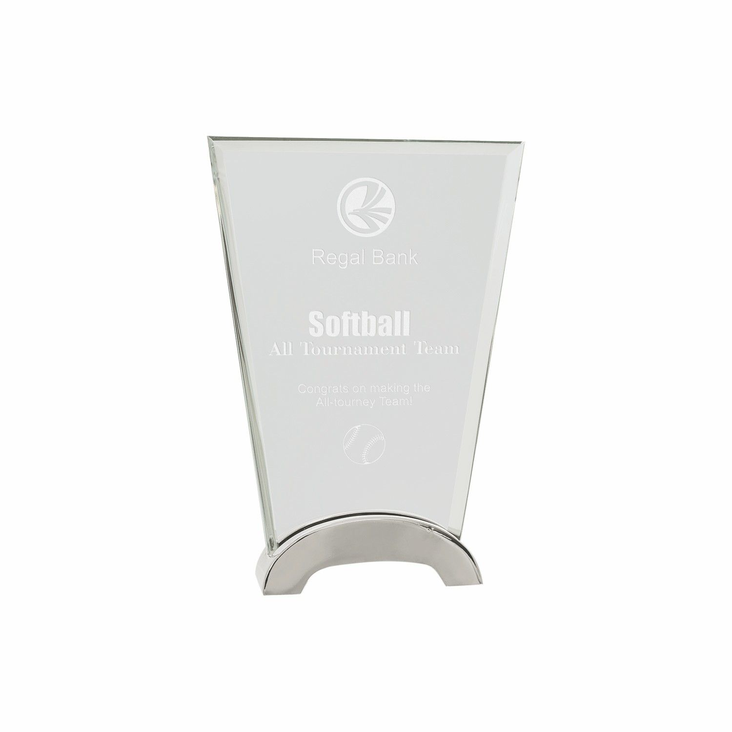 7 1/2" Clear Fan Platinum Glass Award w/ Arch Metal Base