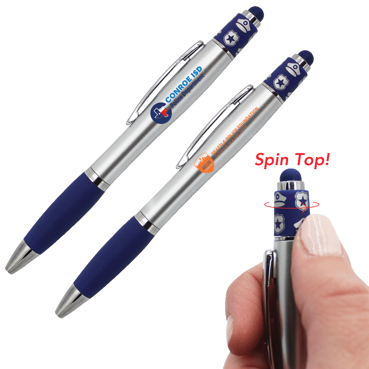 Police Spin Top Pen with Stylus 4