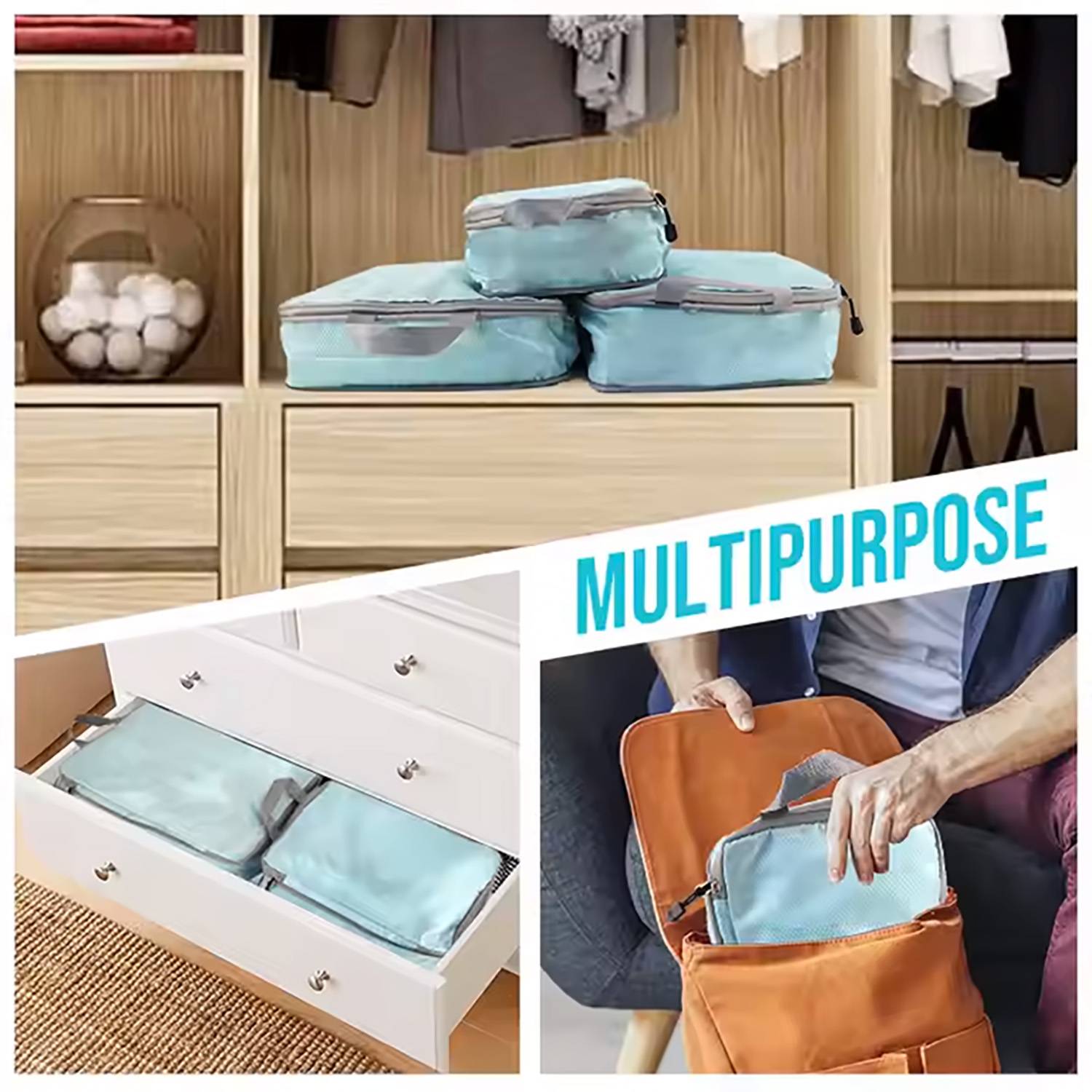 4-Piece Set of Packing Cubes Compression Bags 6