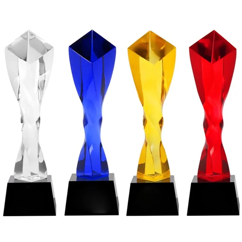 Colored Twisted Pillar Crystal Trophy 7
