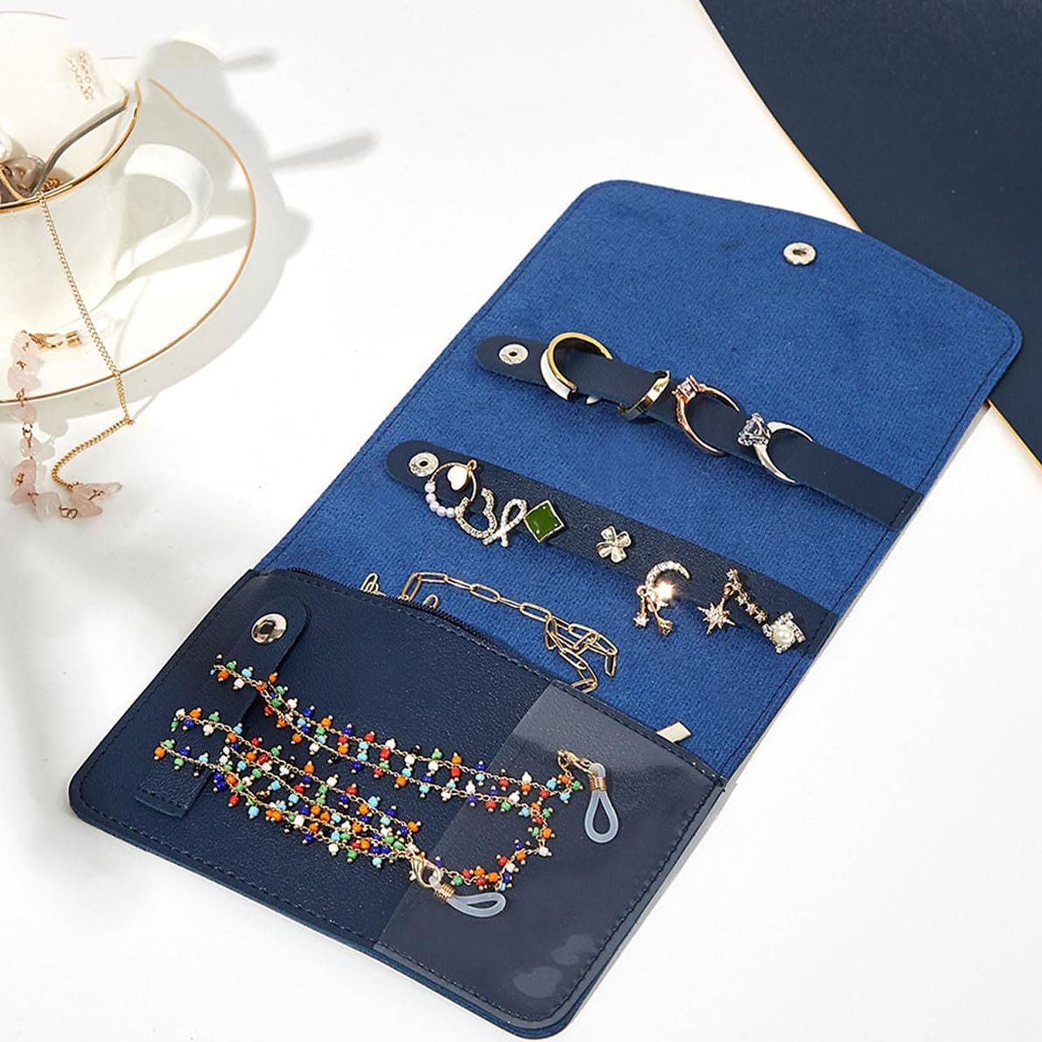 Portable PU Leather Travel Jewelry Roll Organizer 11