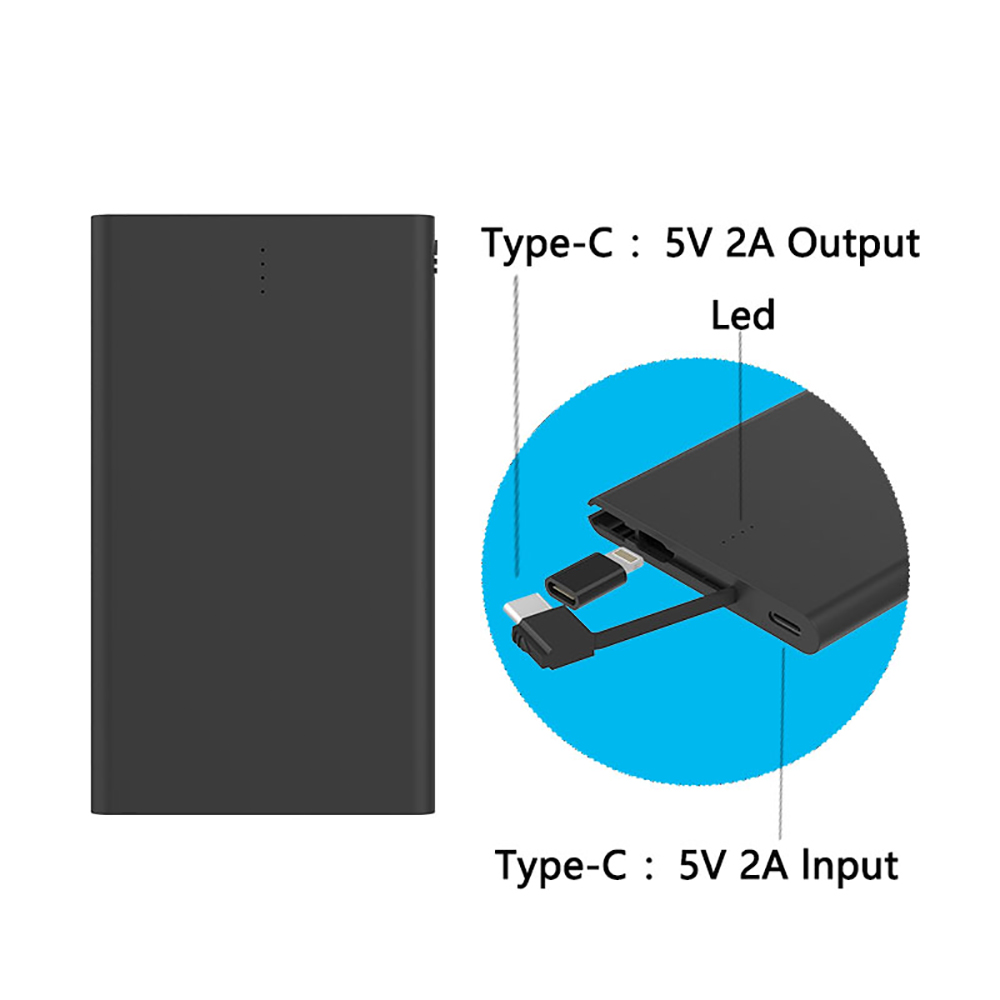 4000mAh Credit Card Power Bank with Built-In Type-C & 8-Pin Adapters for iPhone 17