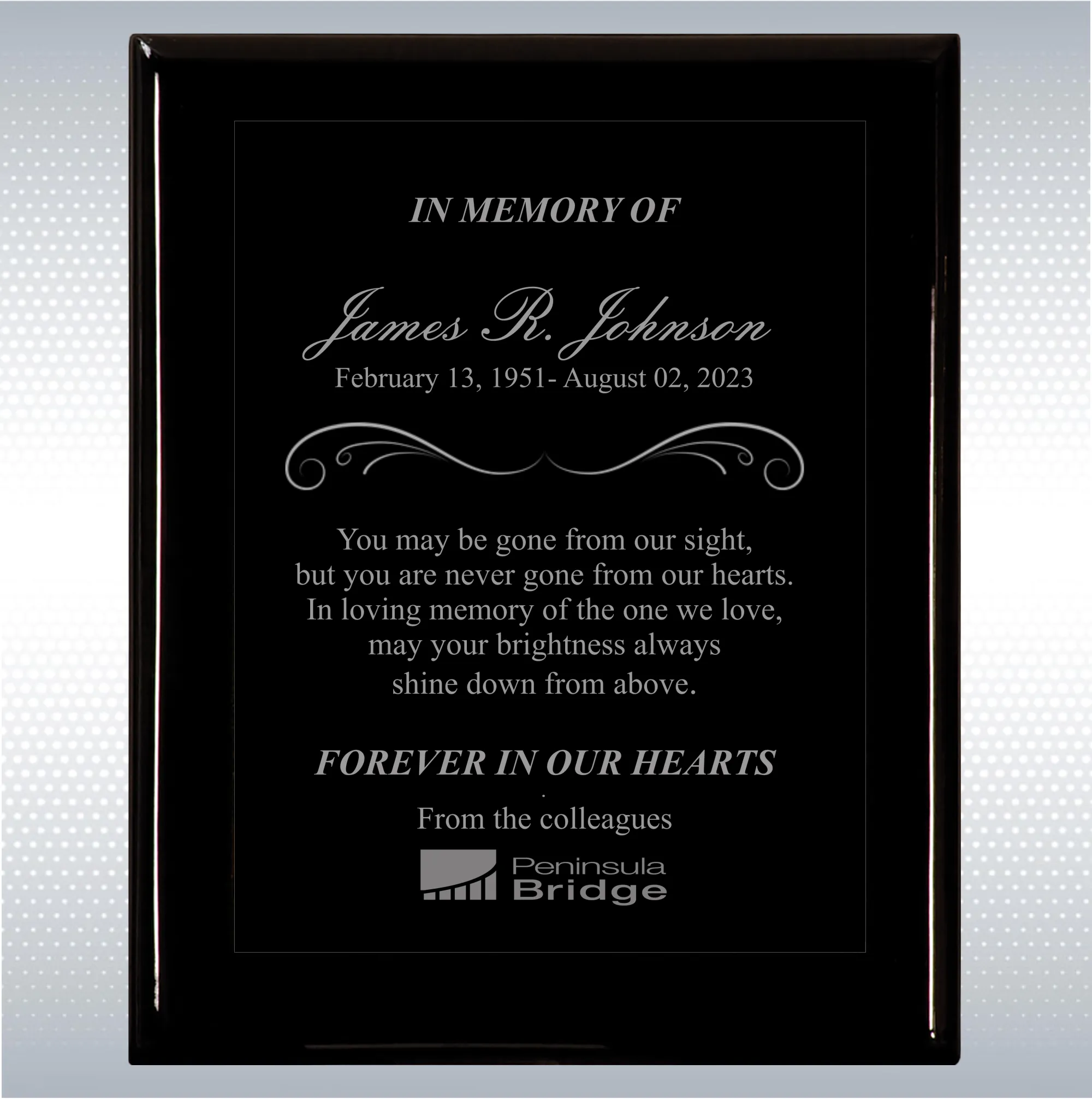 Black Piano Finish Wood Plaque Memorial Gift Award 6