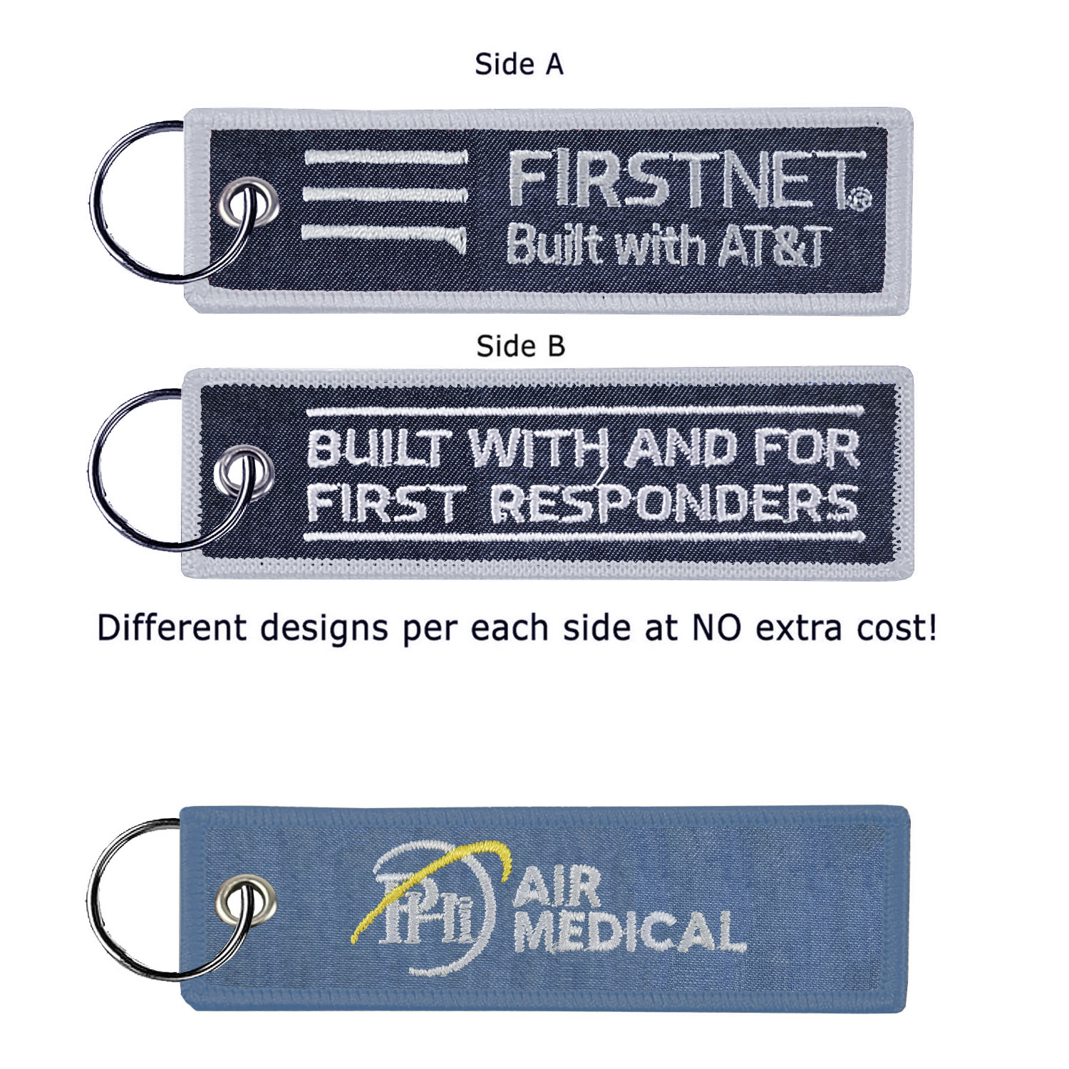 1 1/2" x 5" Two Sided Embroidered Denim Key Ring 3