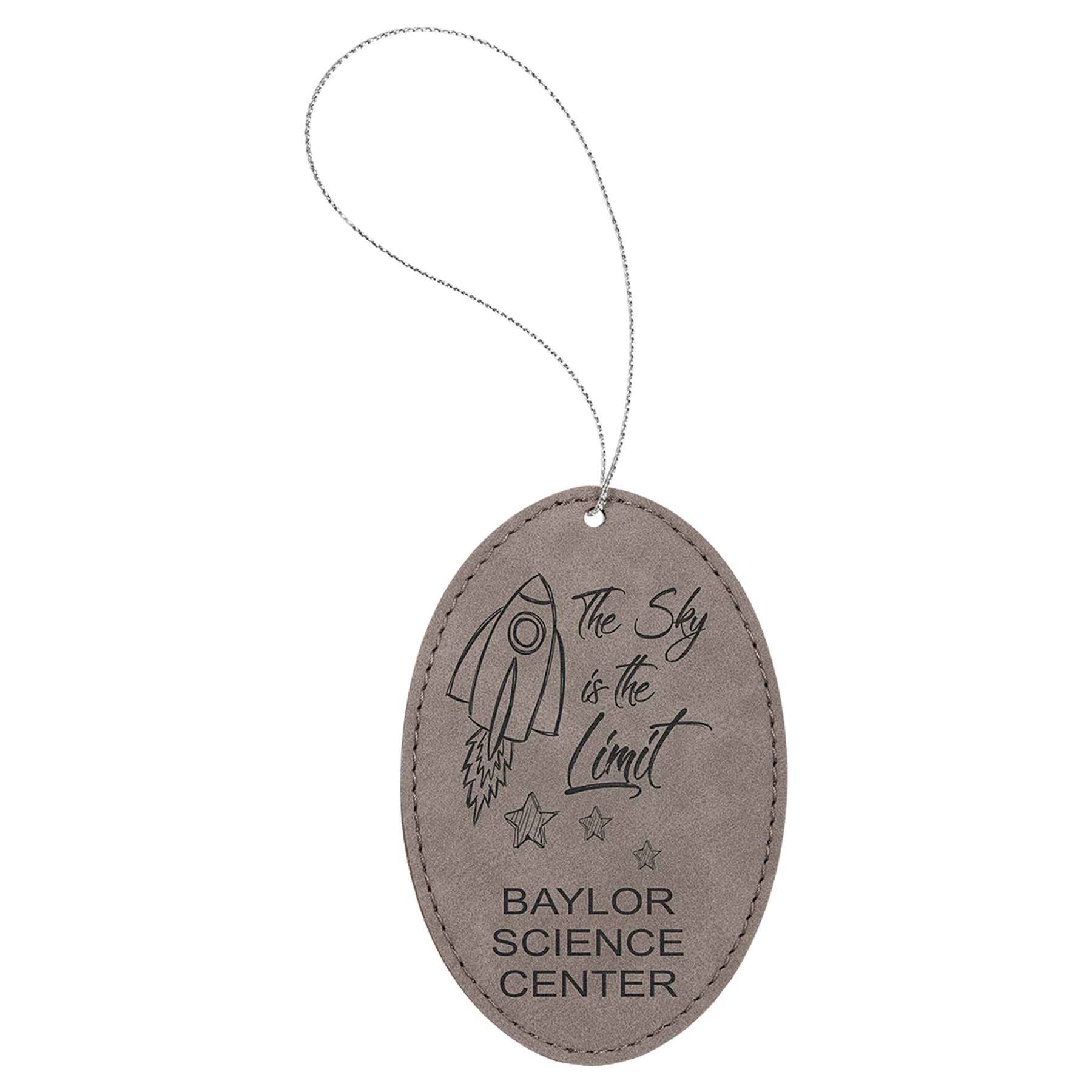 Light Brown Laserable Leatherette Oval Ornament w/Silver String 6