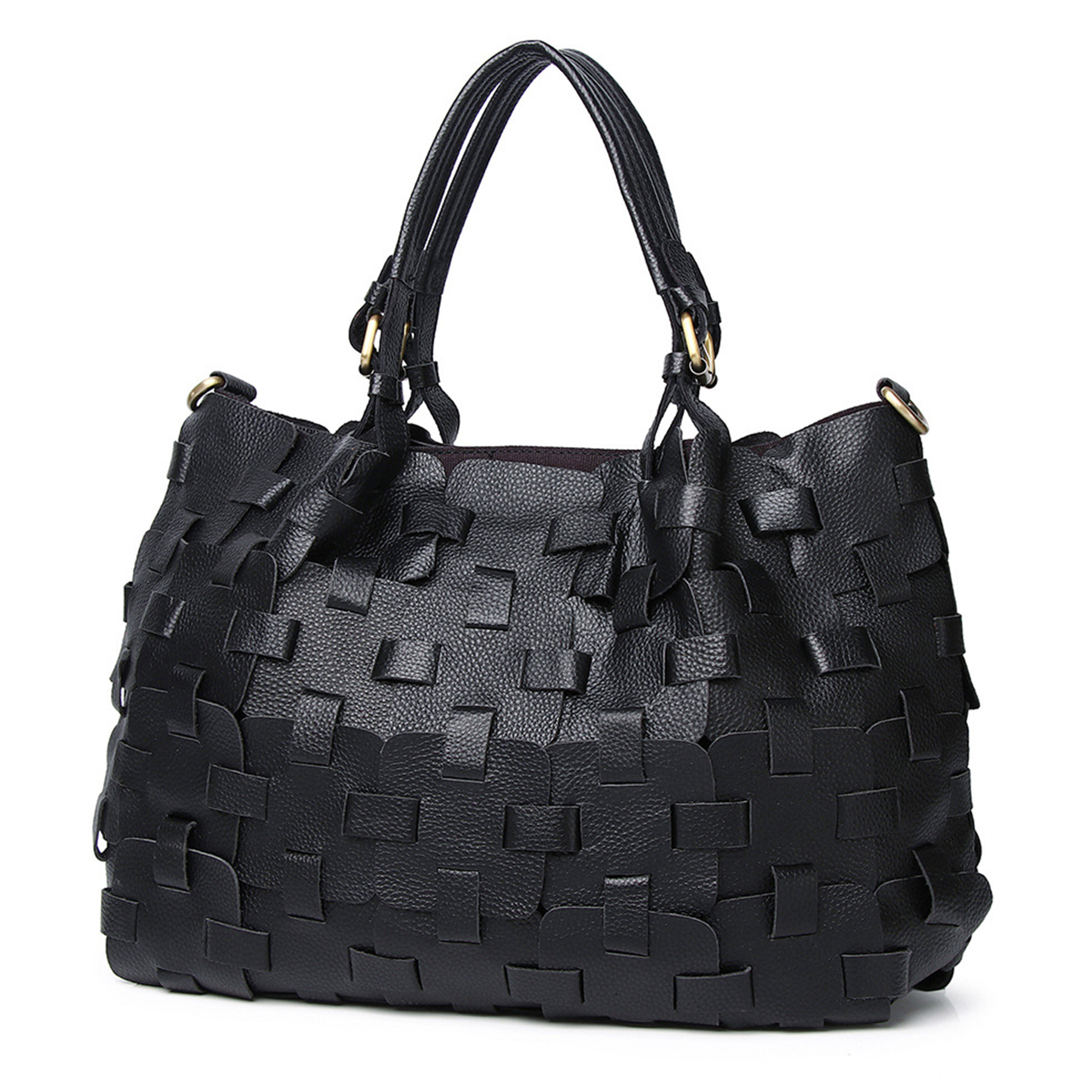 Genuine Leather Colourful square-paneled tote bag, custom tote bag with logo imprint 3