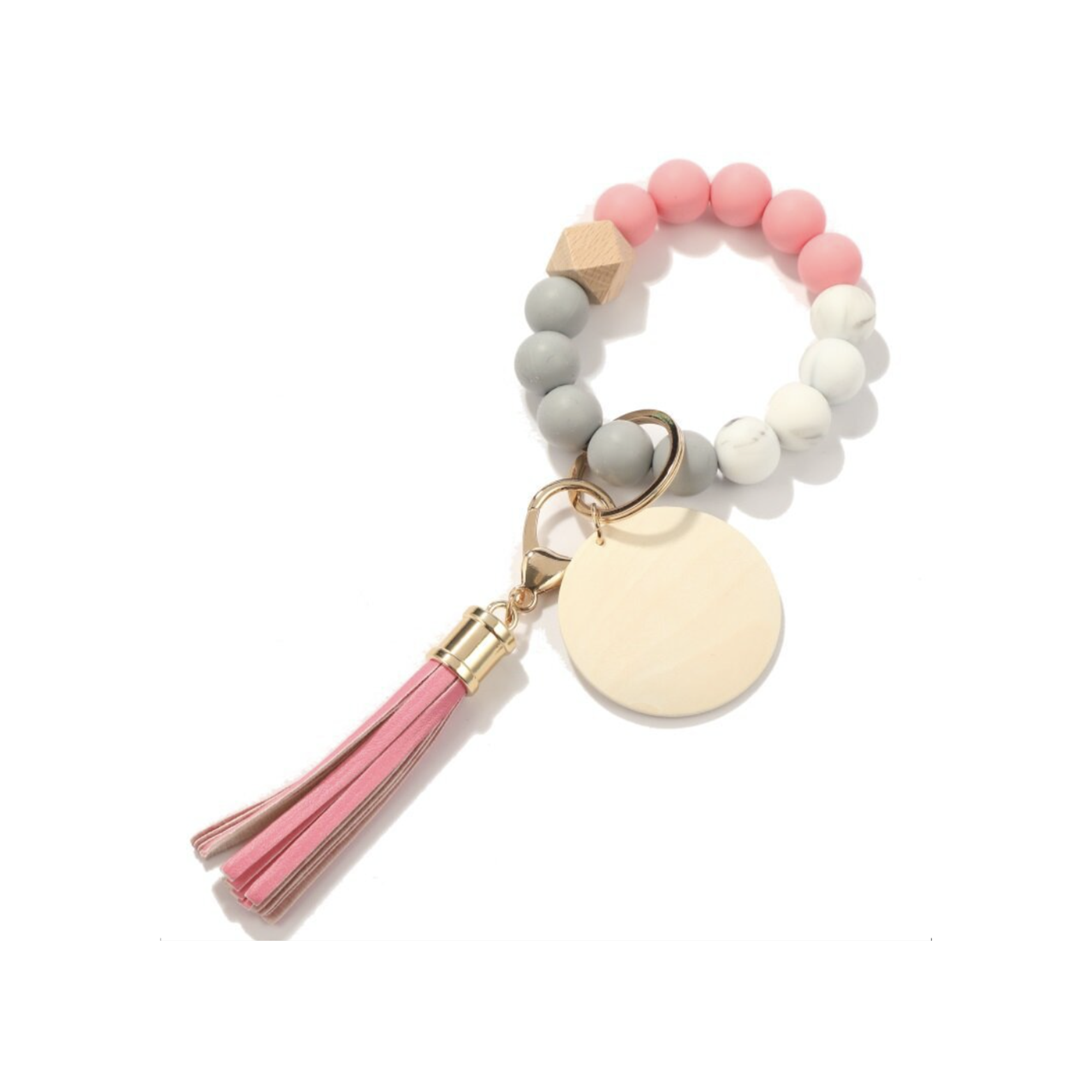 MOQ 10 PCS Customizable Silicone Key Bead Wood Bracelet Keychain 1
