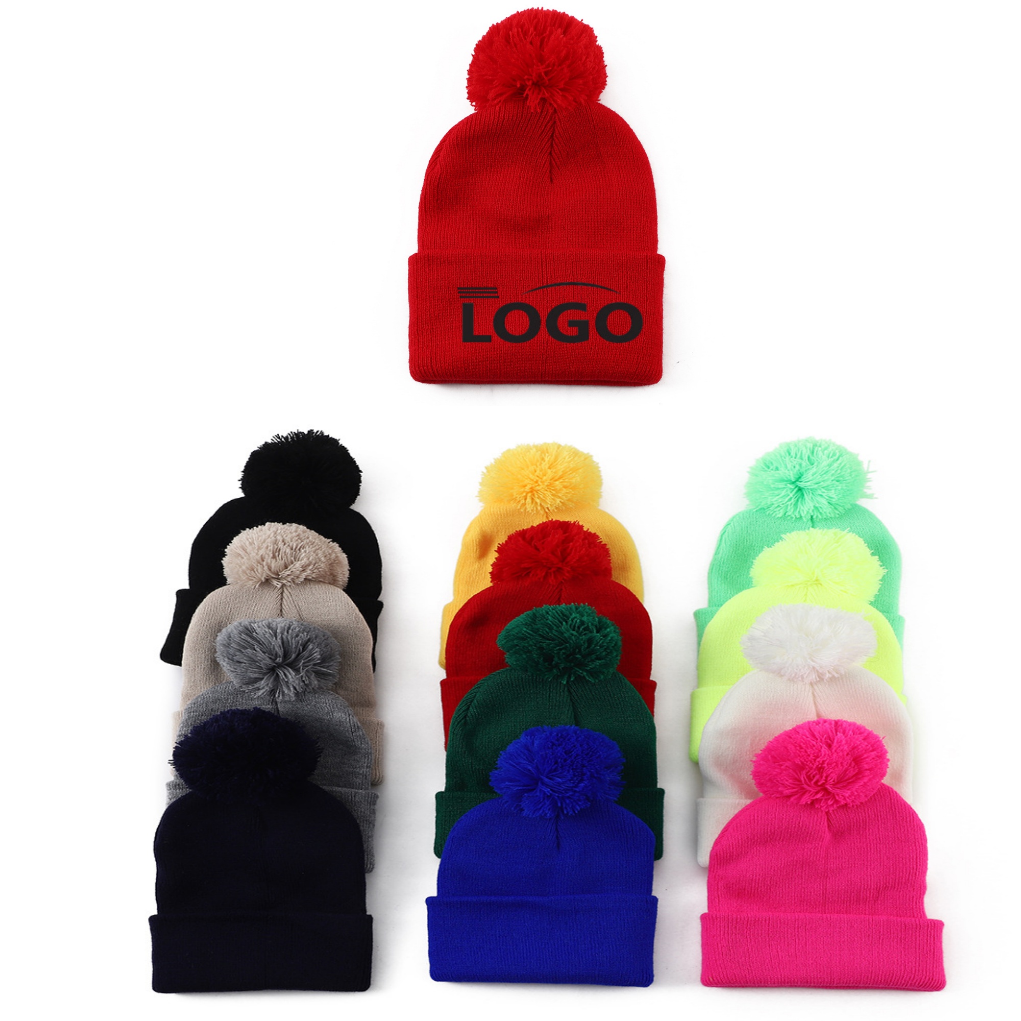 Stylish Knit Beanie With Cute Pom 1