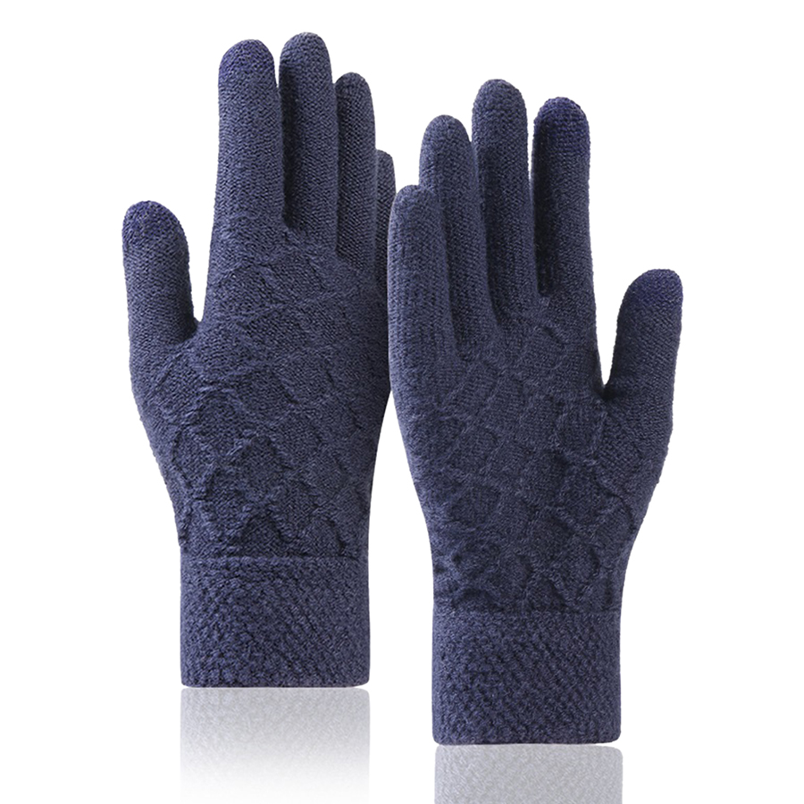 Adult Stretch Diamond Lattice Cable Knit Gloves with 3
