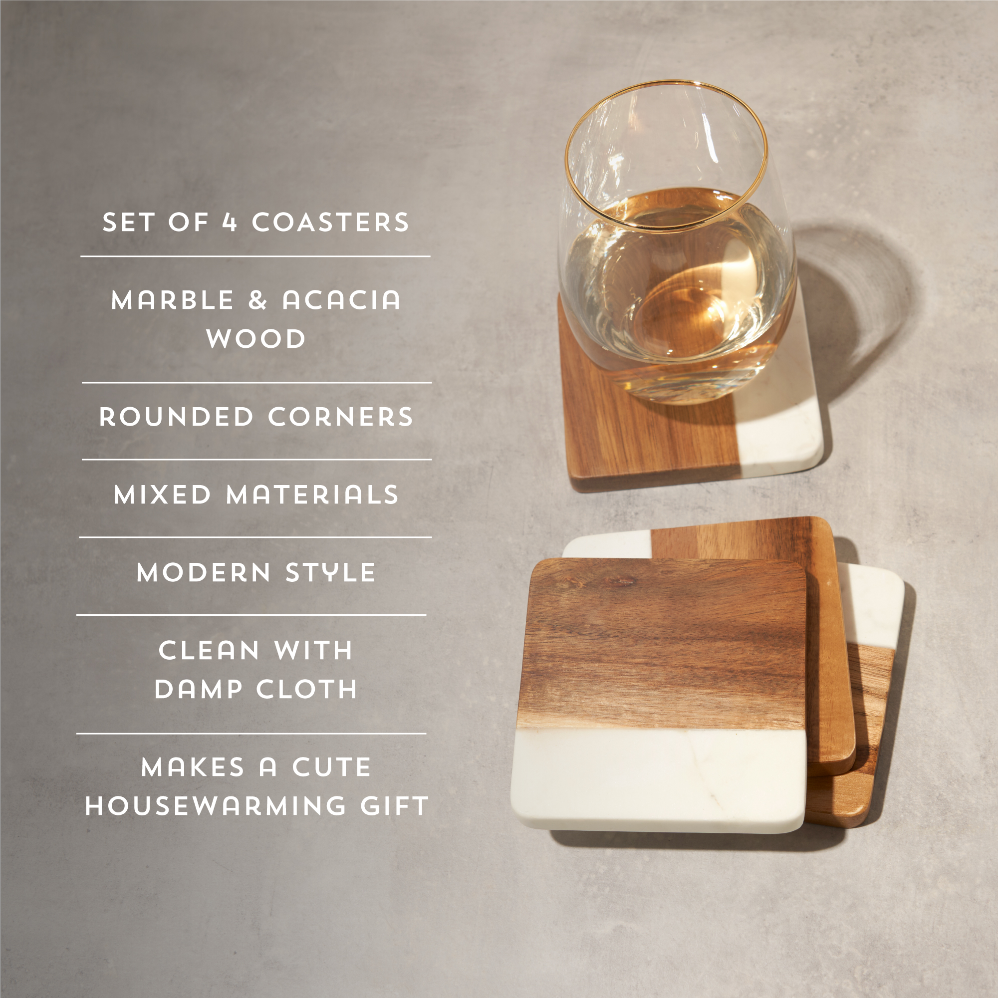Twine Living® Marble & Acacia Coaster Set 7
