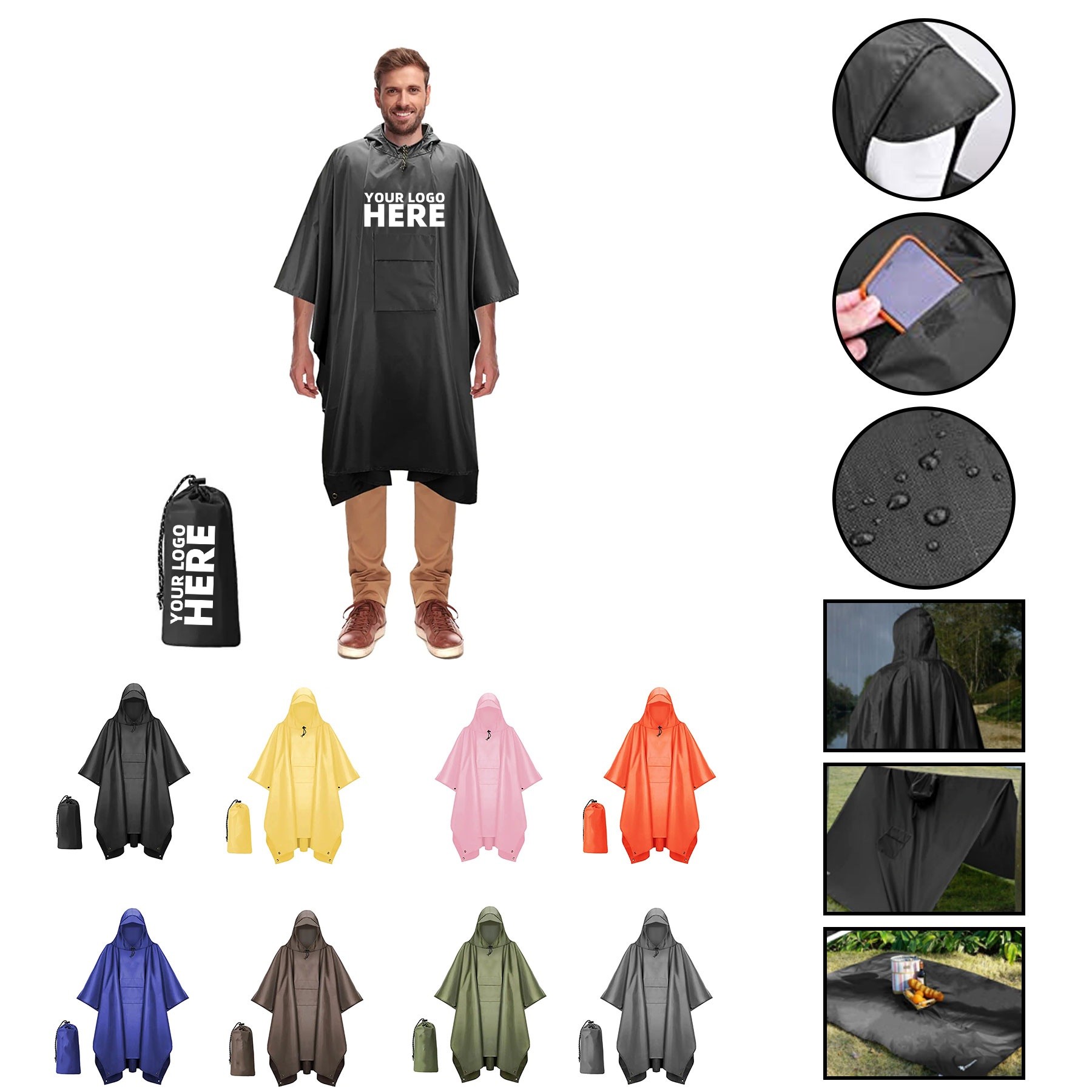 3-in-1 Hooded Unisex Raincoat Poncho 1