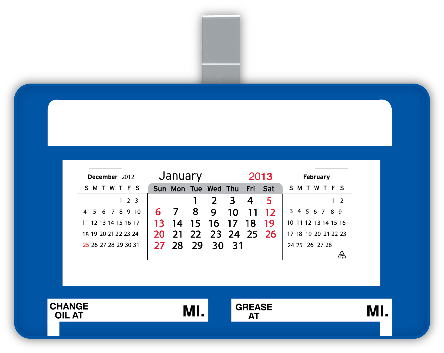 Small Car/ Truck Visor Calendar with Clip (4.5"x2.75") 4