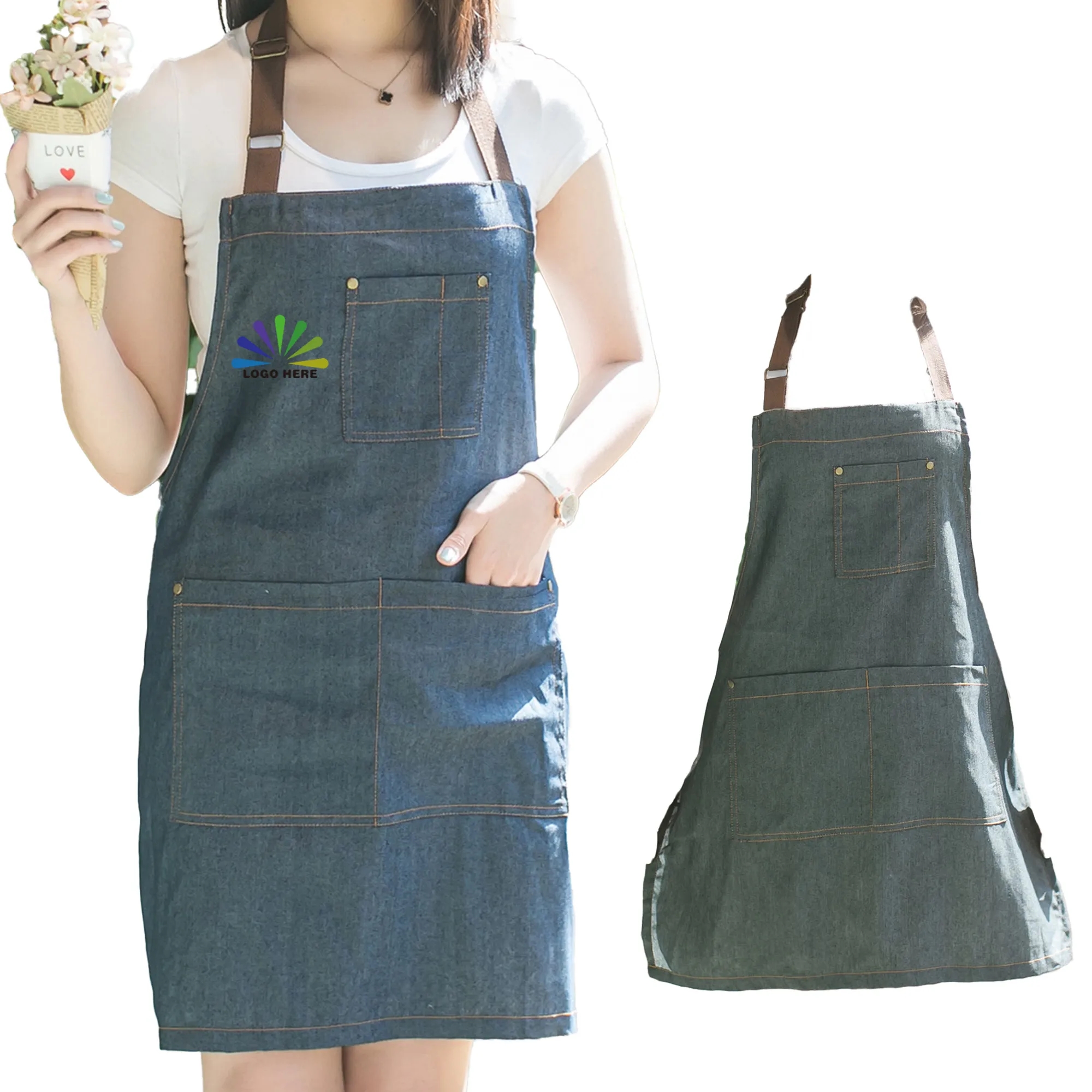 Denim Bib Apron with Pockets Kitchen Workshop Chef 3