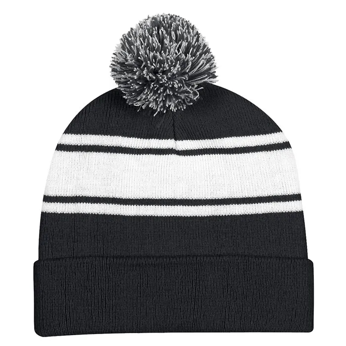 Knit Beanie with Cuff and Pom Ball 3