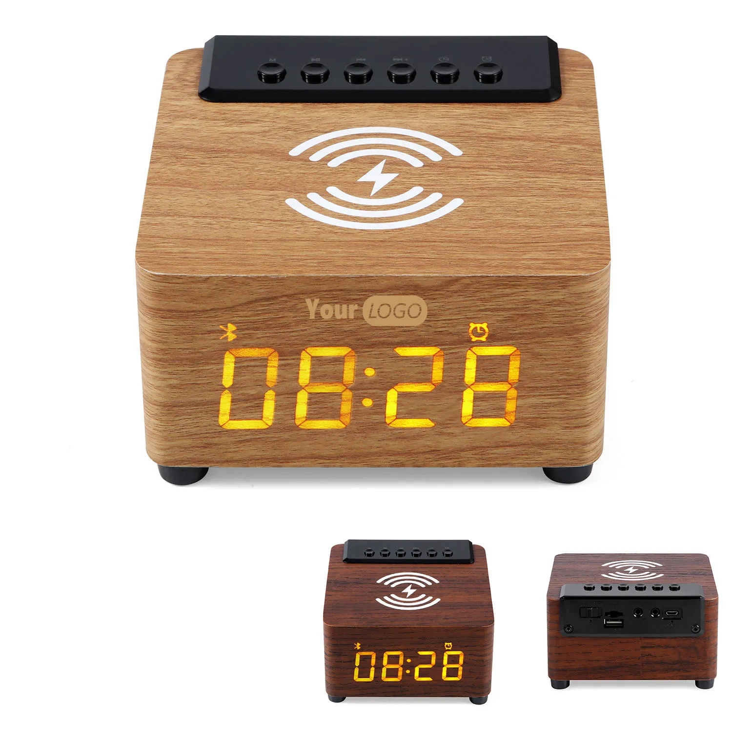 Wooden Digital Alarm Clock with Wireless Charging 4