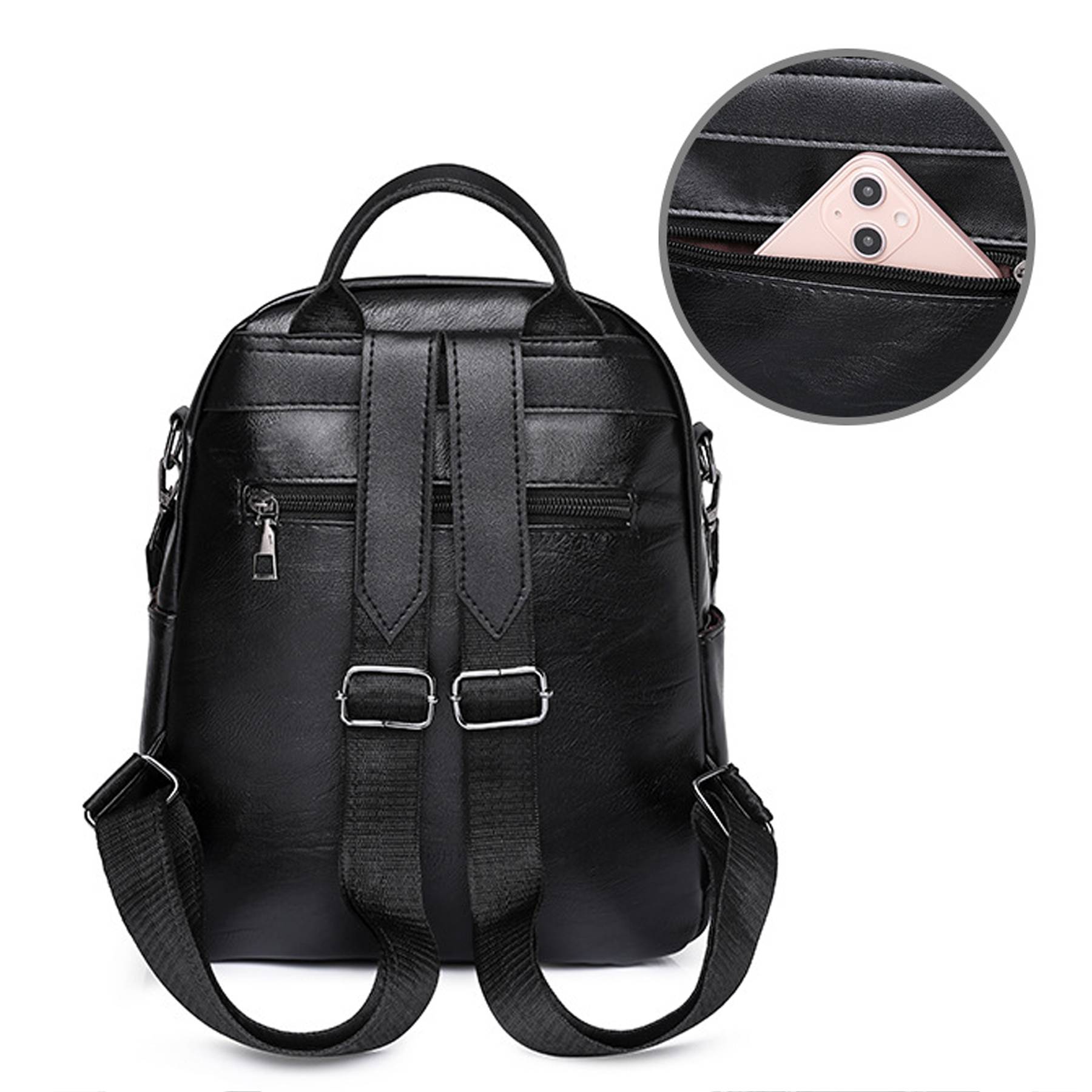 Pu Leather Black Backpack 3