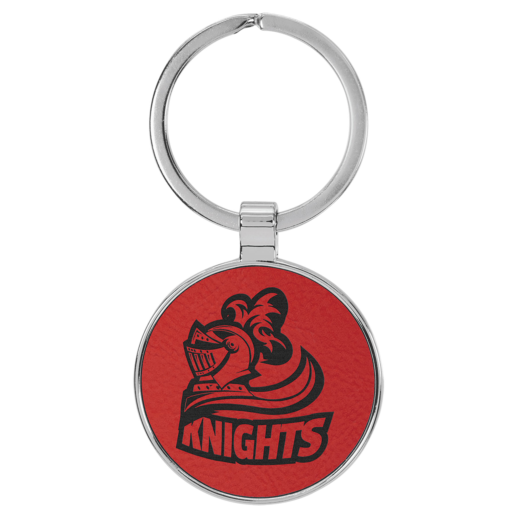 Red Leatherette/Metal Round Keychain 1