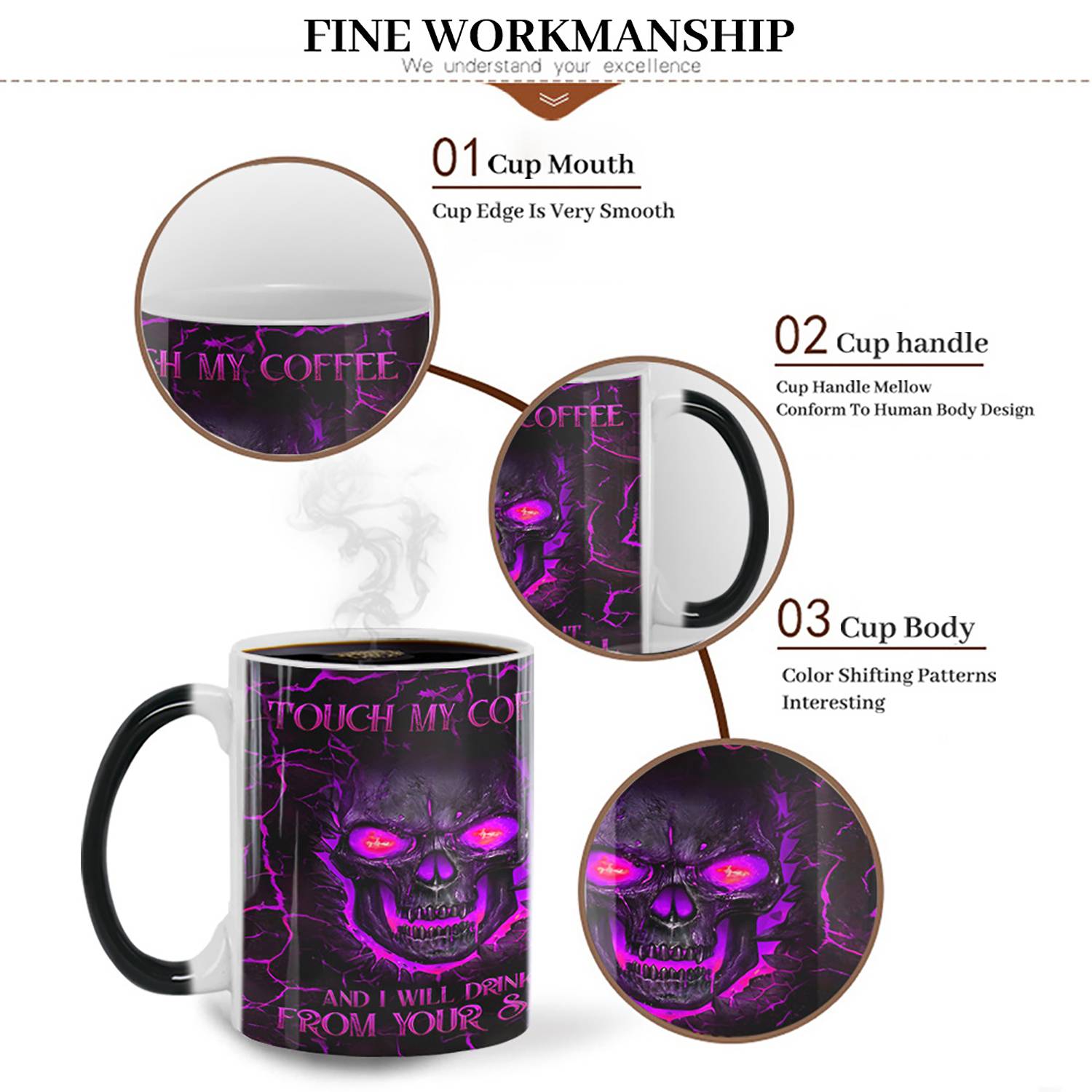 13oz Heat Sensitive Color Changing Ceramic Skull Design Mug 17