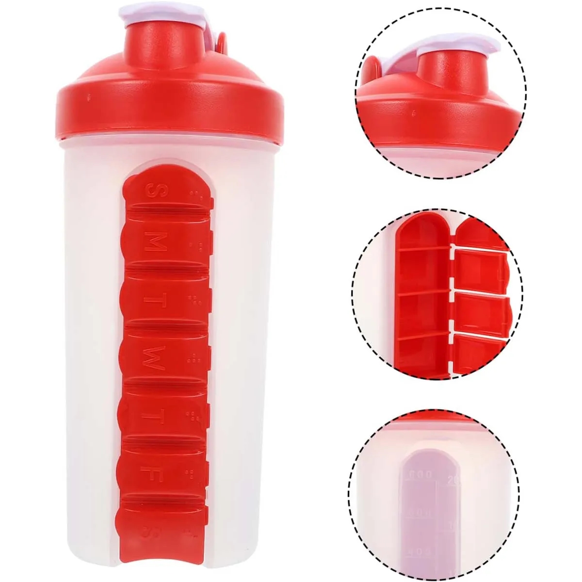2-in-1 Personal Pill Organizers Shaker Bottle 24 oz. 10