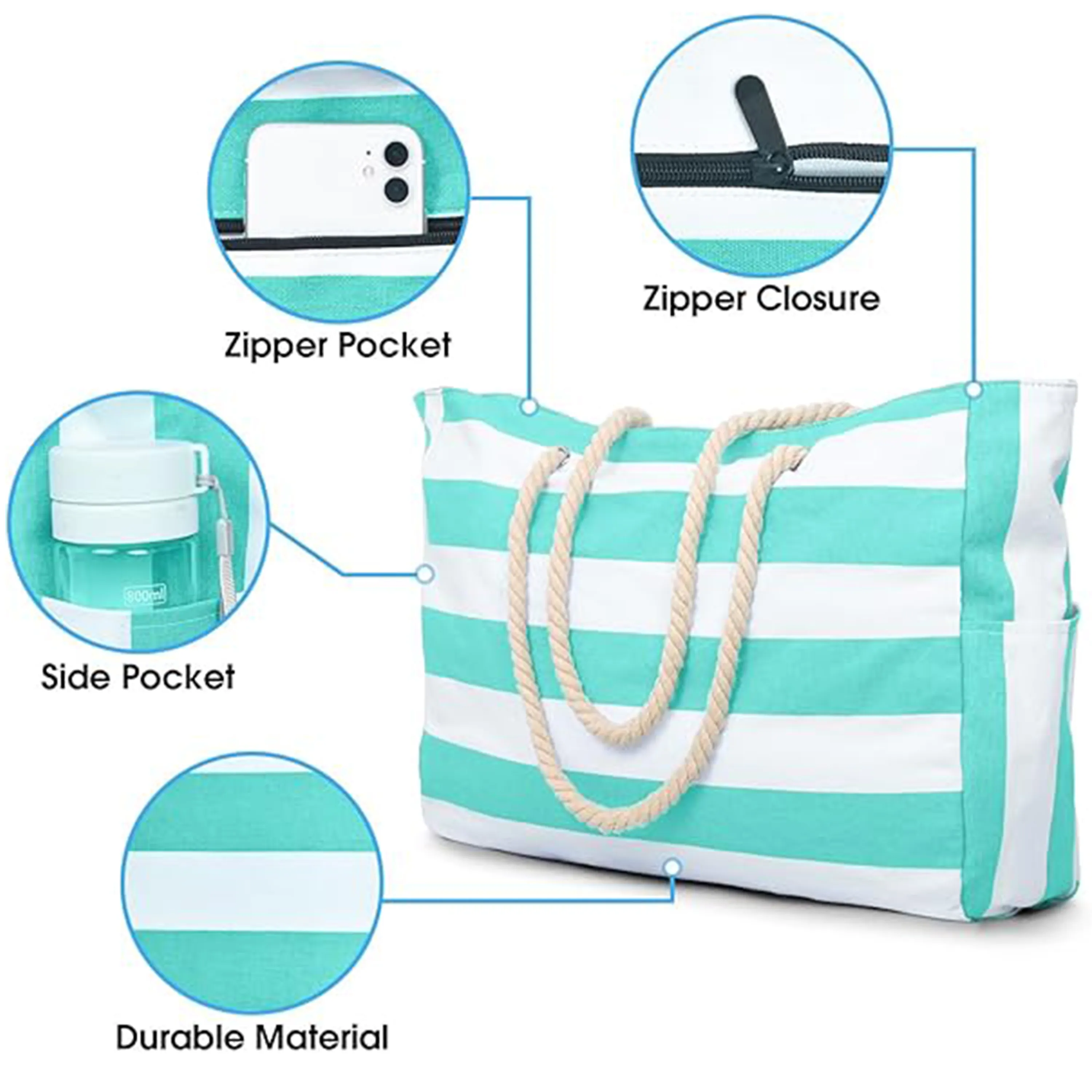 Waterproof Large Beach Tote Bag Summer Sand Proof Picnic 5
