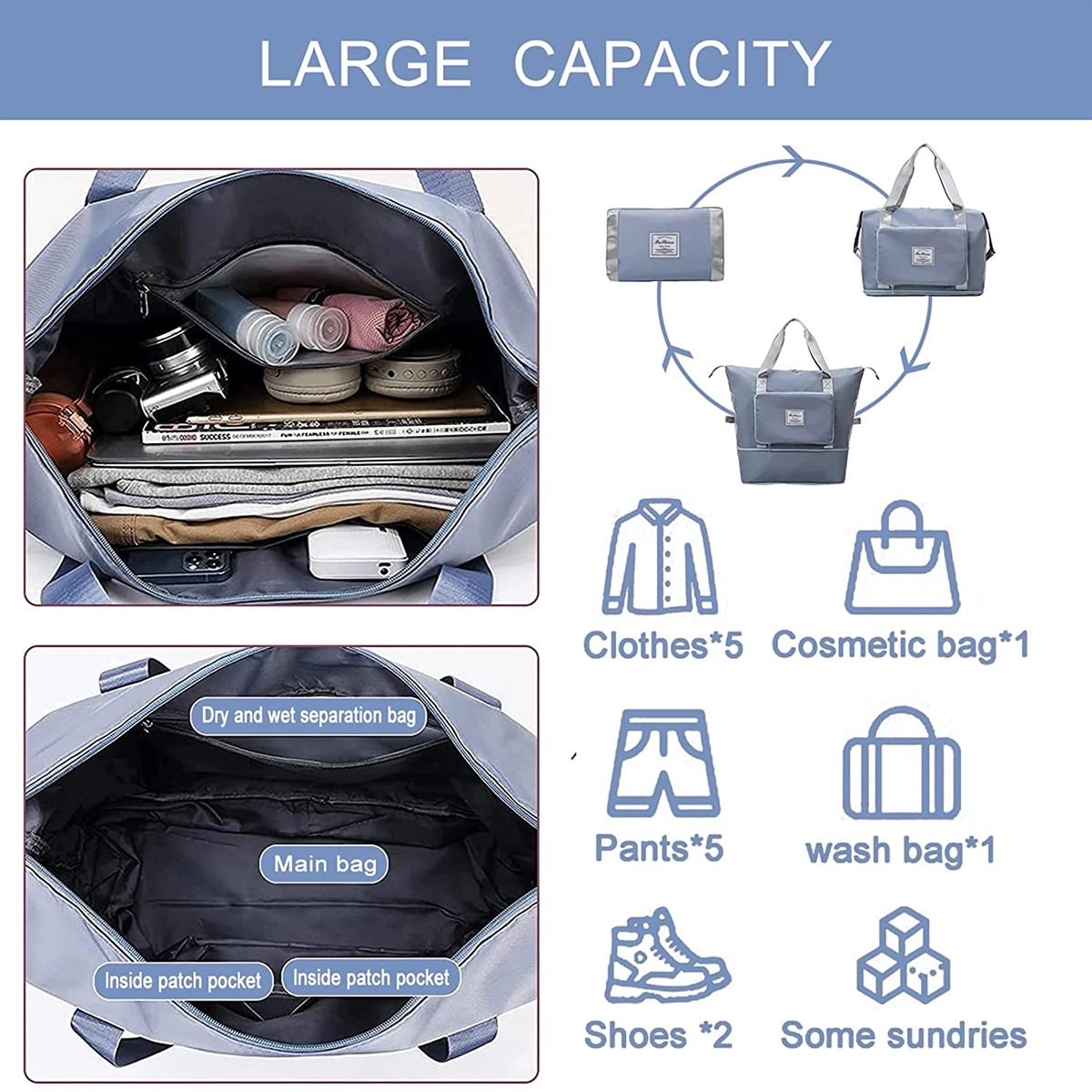 Foldable Travel Duffel Bag Tote 6