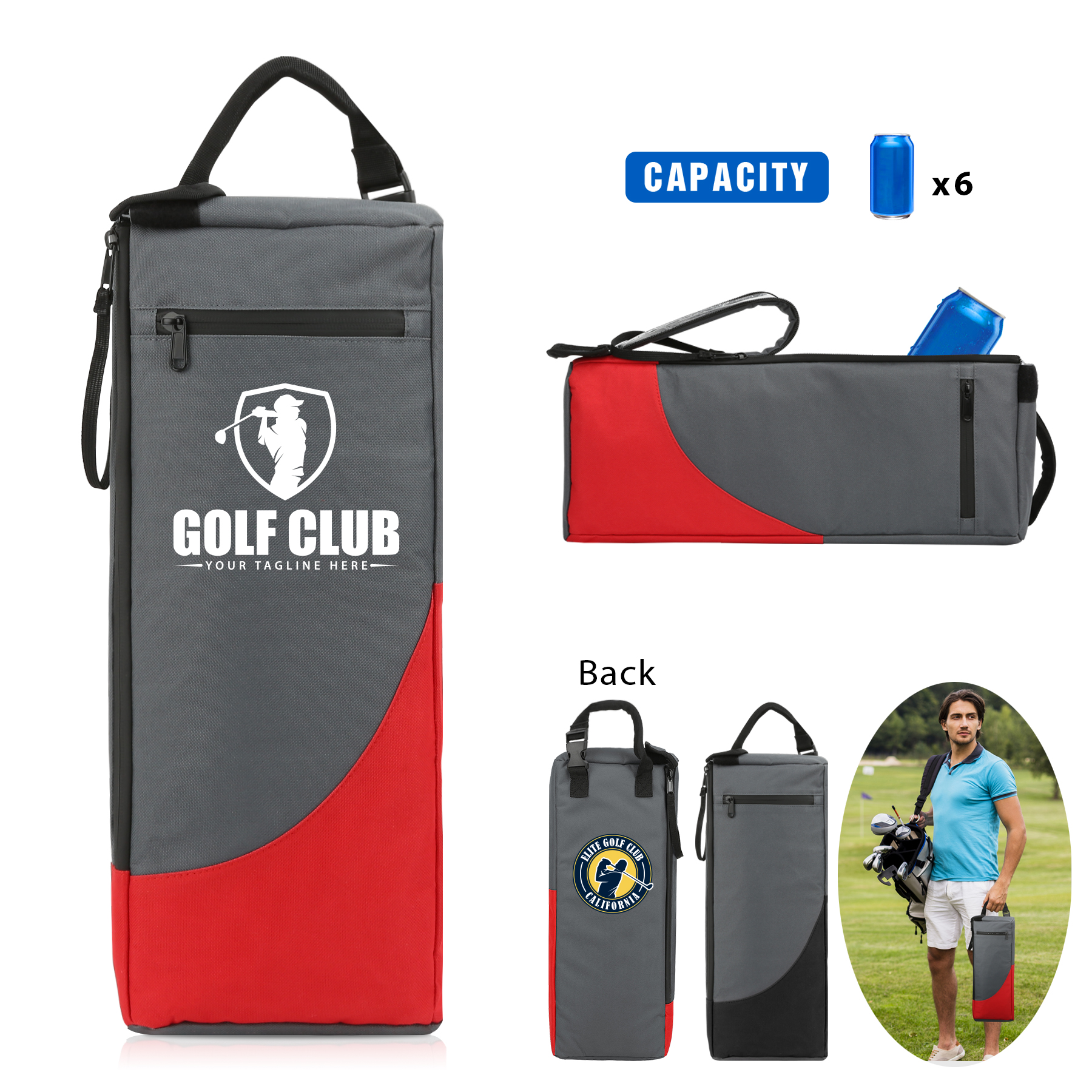 Insulated 6 Can Golf Cooler Bag With Shoulder Strap 2