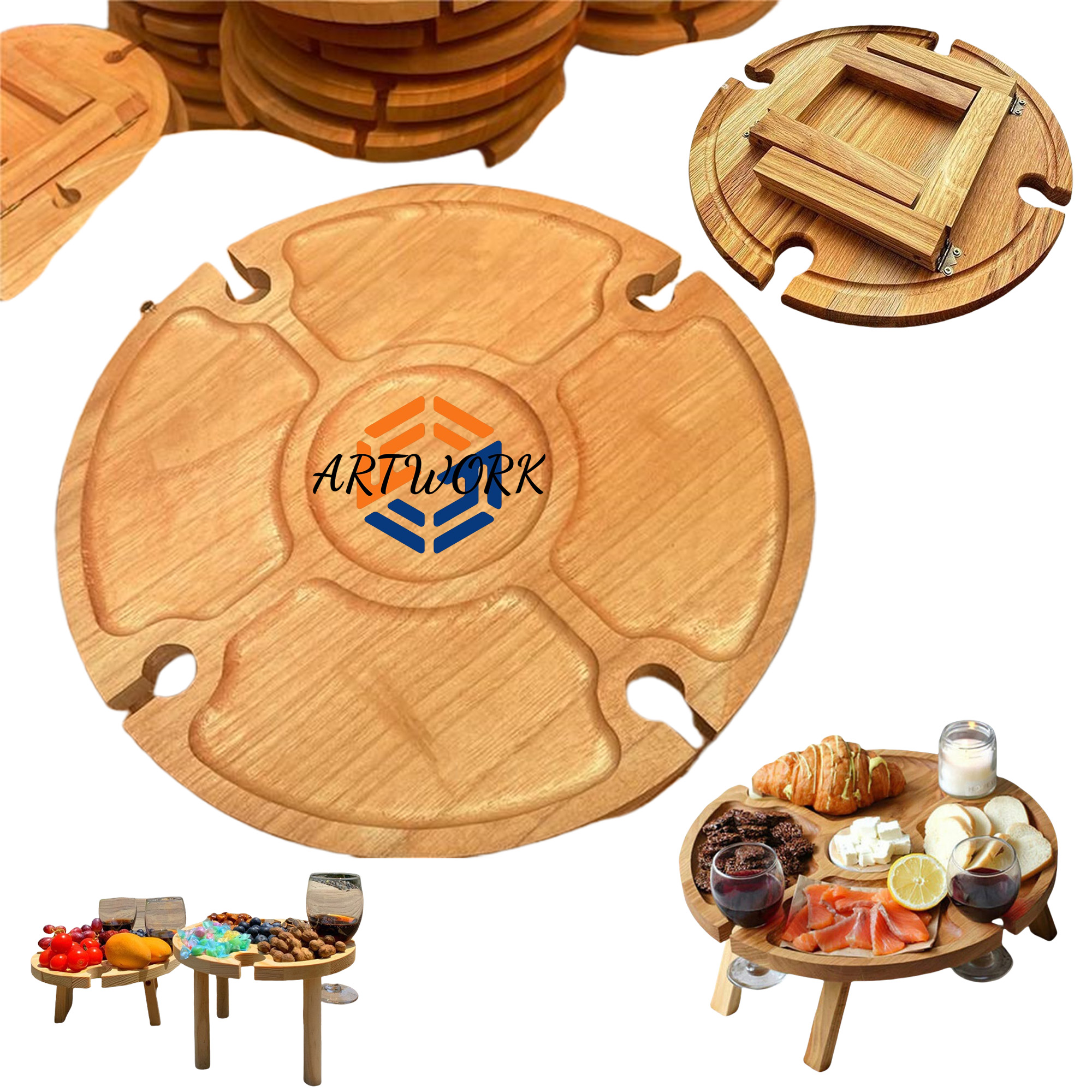 Wood Foldable Picnic Snack Table Tray 4