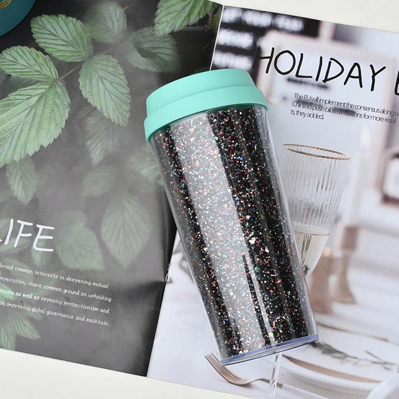 Custom Transparent AS Plastic Sequin Coffee Travel Tumbler 7
