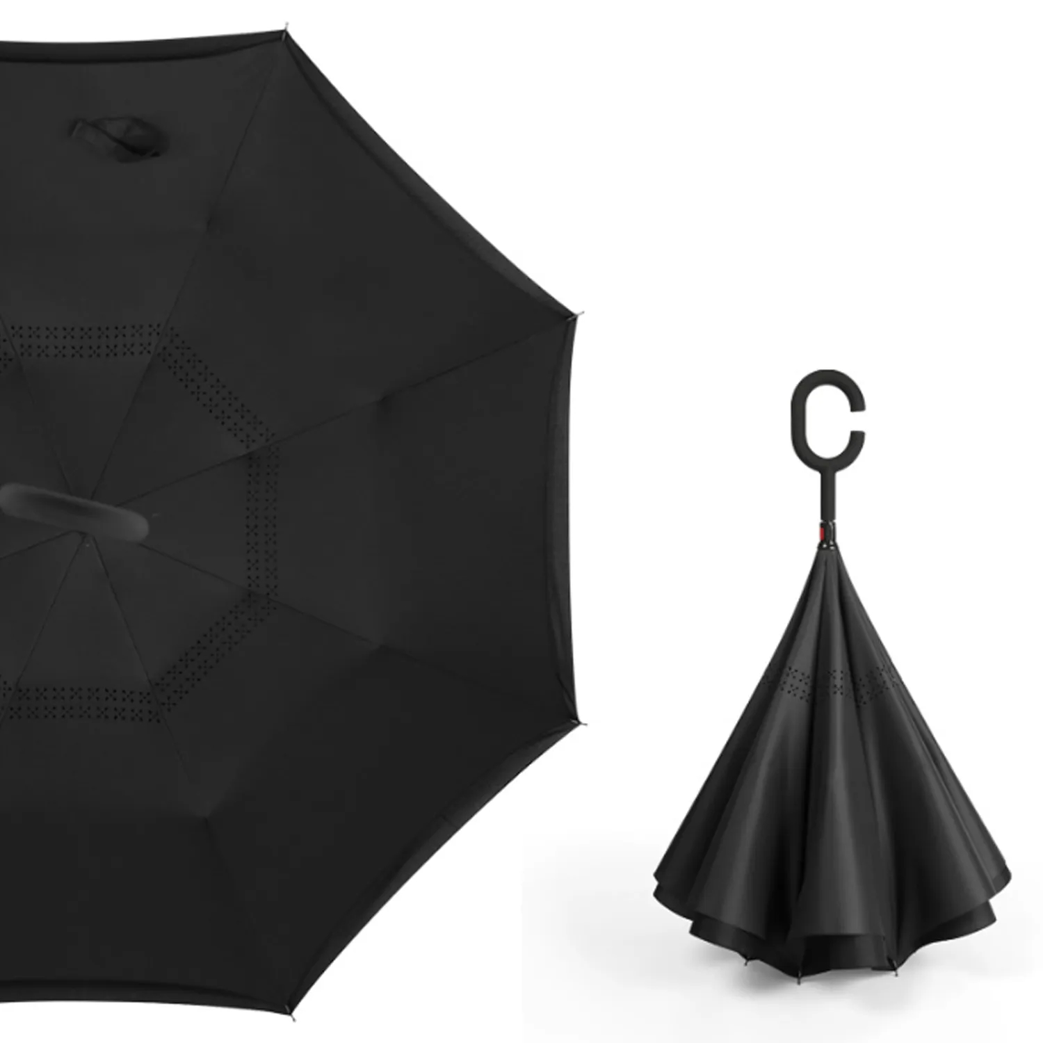 Solid Color Inverted Umbrella with C-Shaped Handle 3