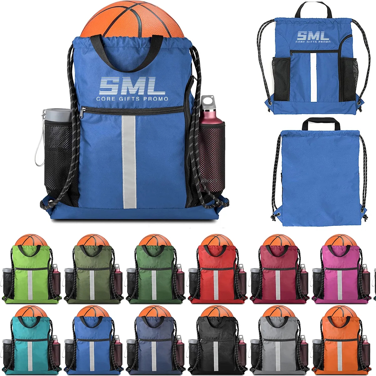 Drawstring Bag with Shoe Compartment and Water Bottle Holder 2