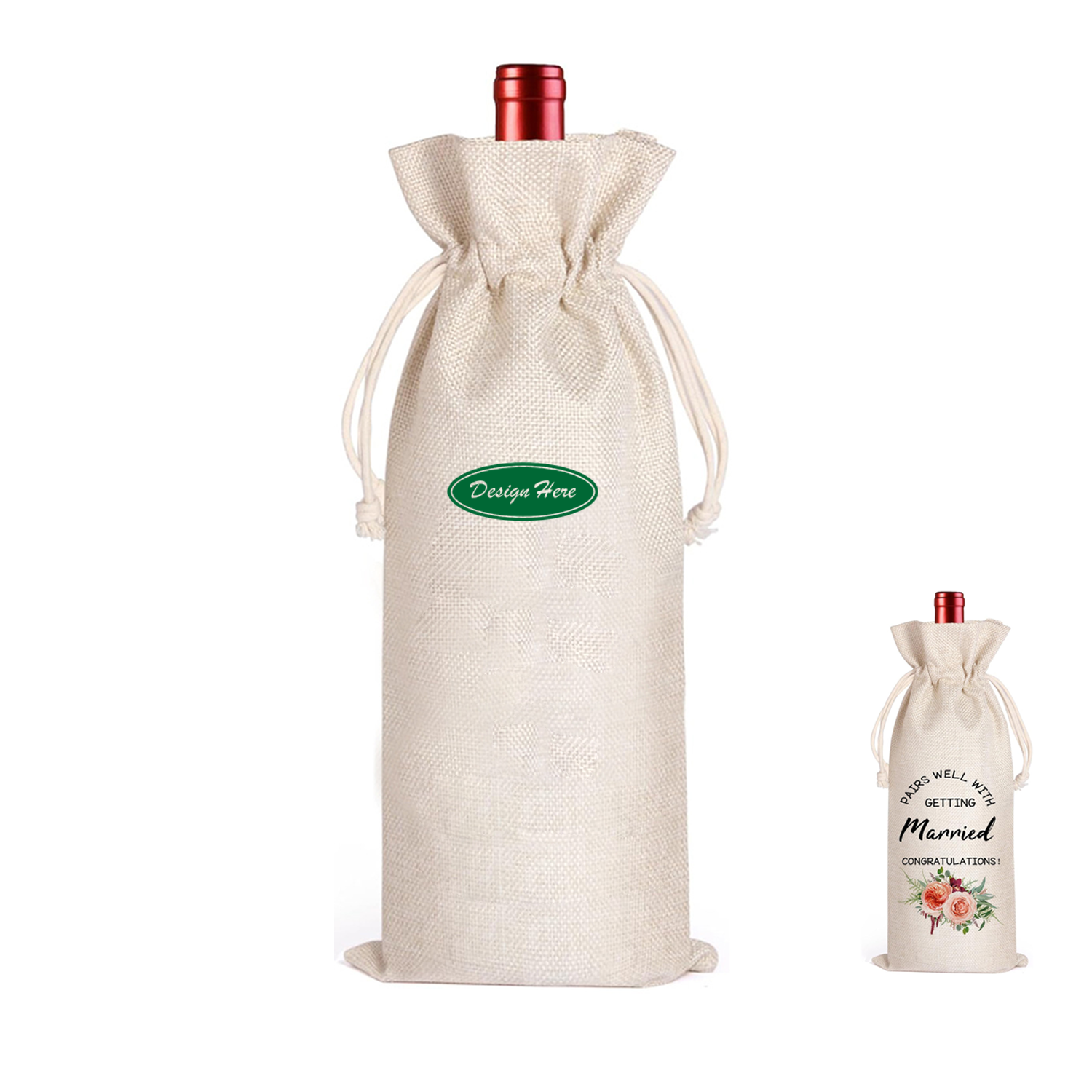 Burlap Wine Bag with Adjustable Drawstring 2