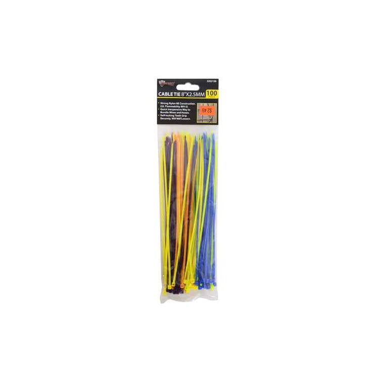 Cable Ties Assorted Colors 100 Count - 8" 2
