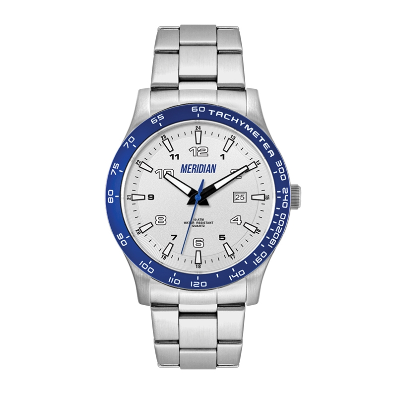 WC8438 43.5MM STEEL MATTE SILVER CASE, 3 HAND MVMT, SILVER DIAL, DTE DISPLAY, BL ROTATING BEZEL, SILVER BRA